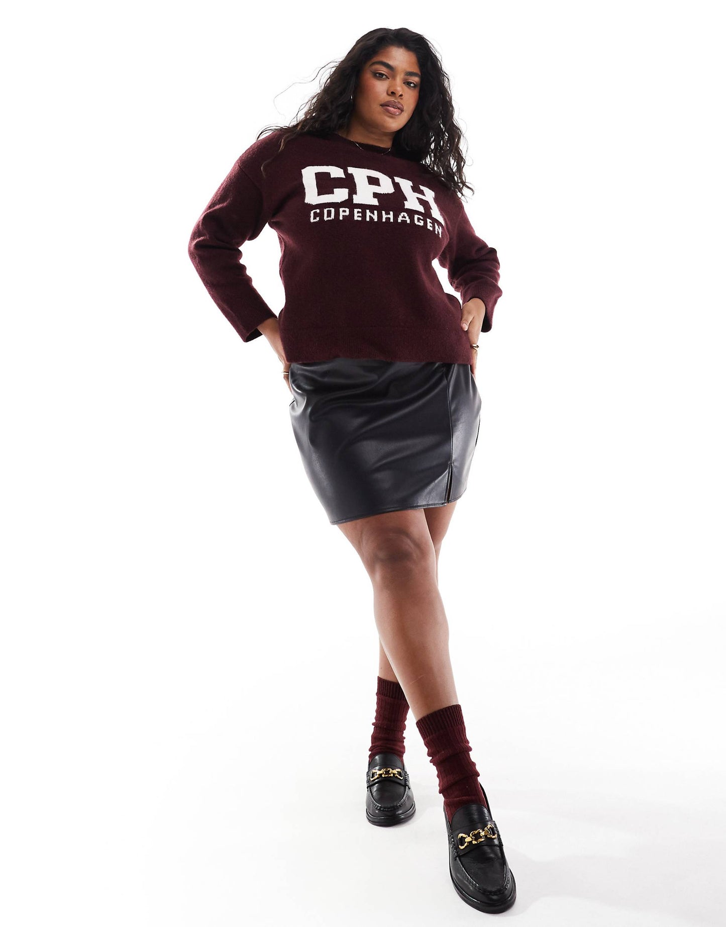 Curve Split Front Leather Look Mini Skirt