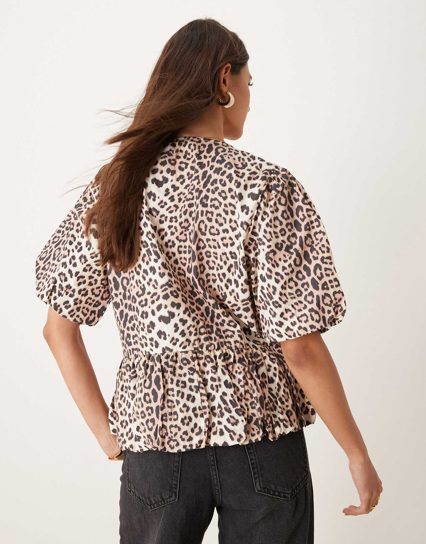 Cotton Puff Sleeve Peplum Top