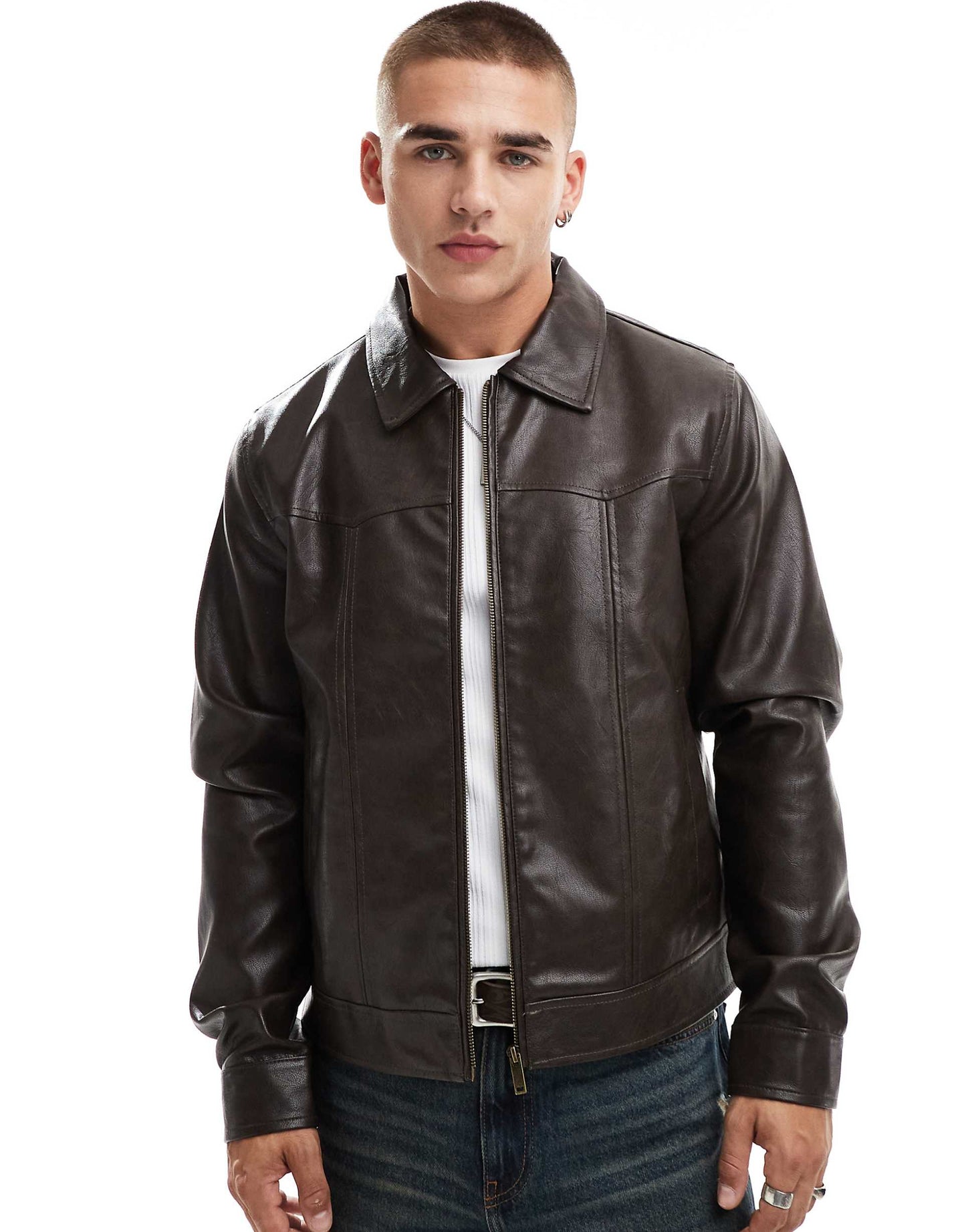 Faux Leather Harrington Jacket