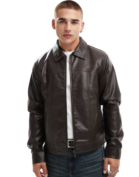 Faux Leather Harrington Jacket