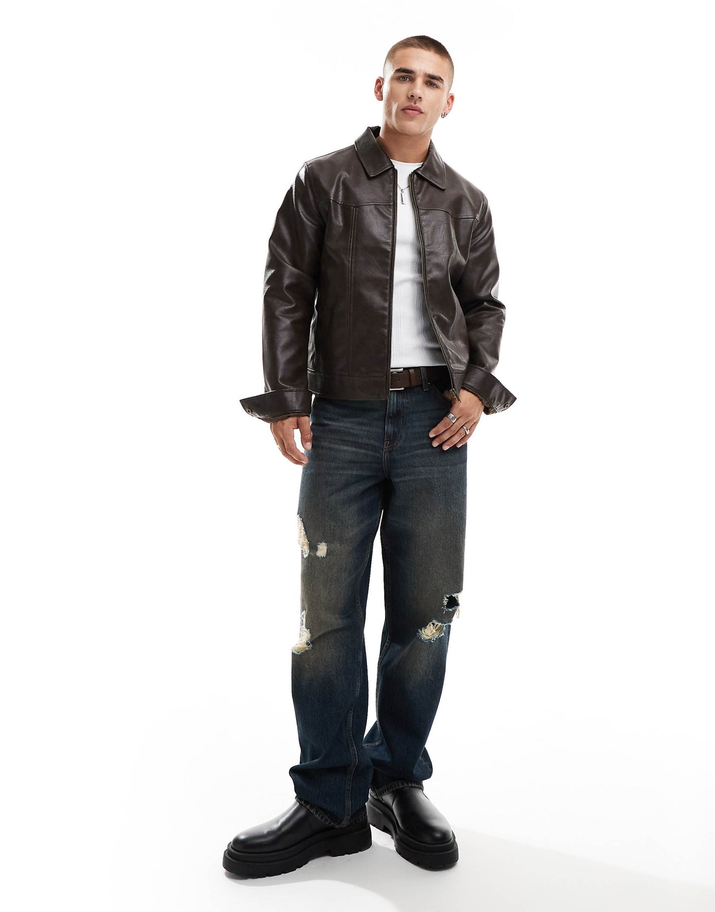 Faux Leather Harrington Jacket