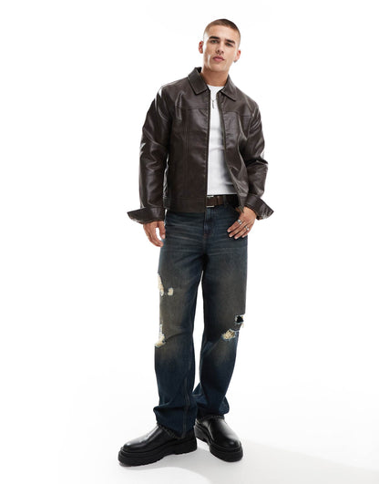Faux Leather Harrington Jacket