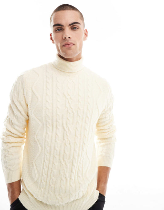 Heavyweight Cable Knit Roll Neck Jumper