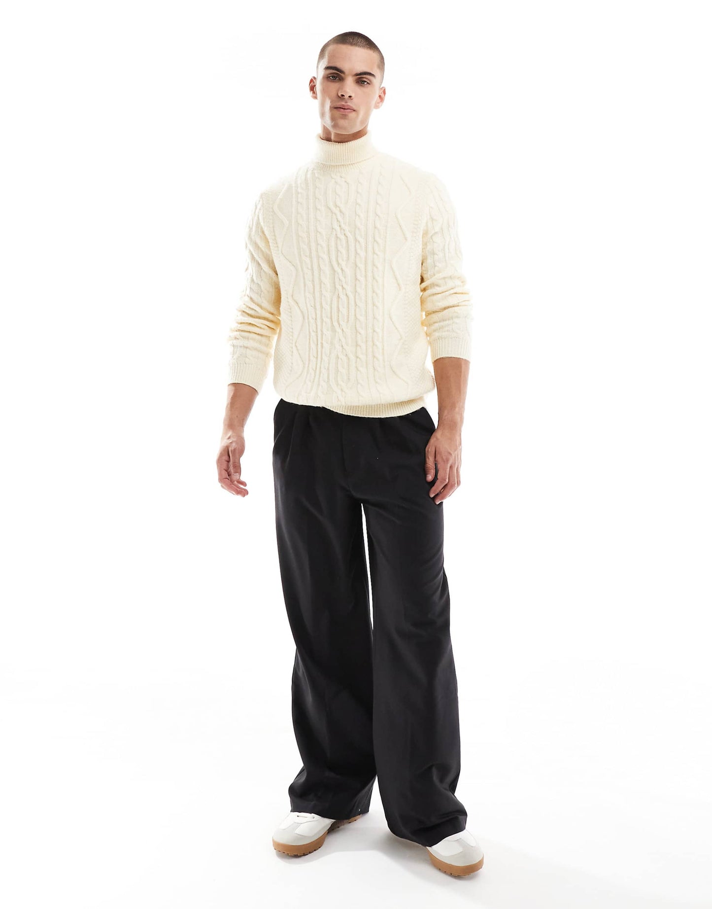 Heavyweight Cable Knit Roll Neck Jumper