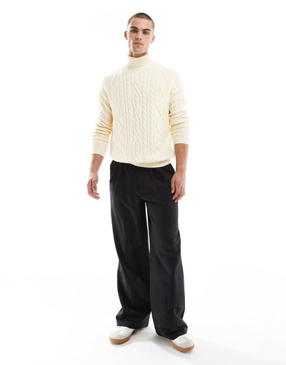 Heavyweight Cable Knit Roll Neck Jumper