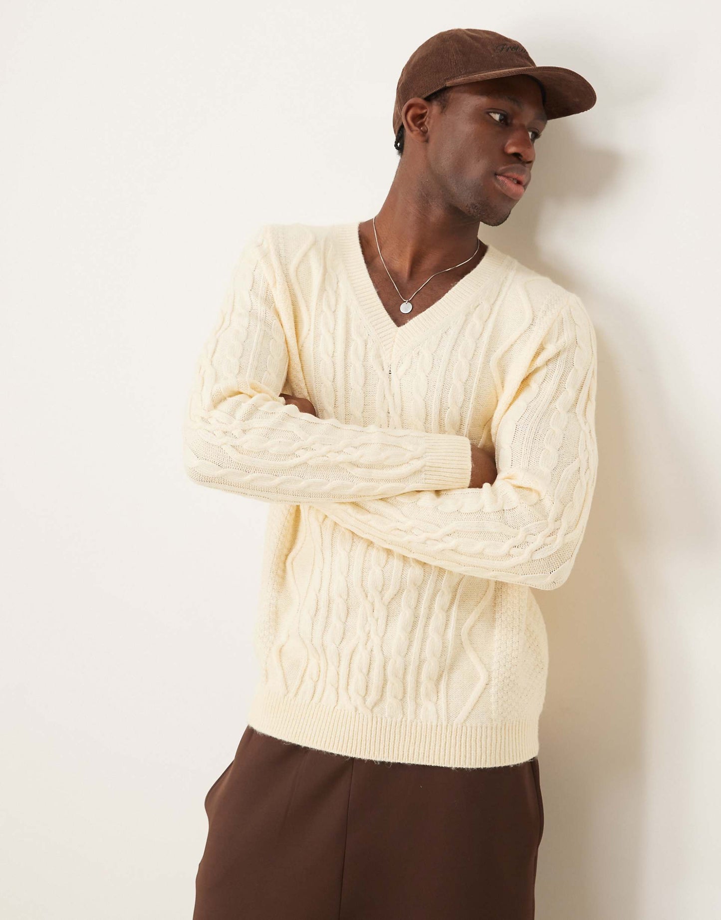 Heavyweight Cable Knit V-Neck Jumper