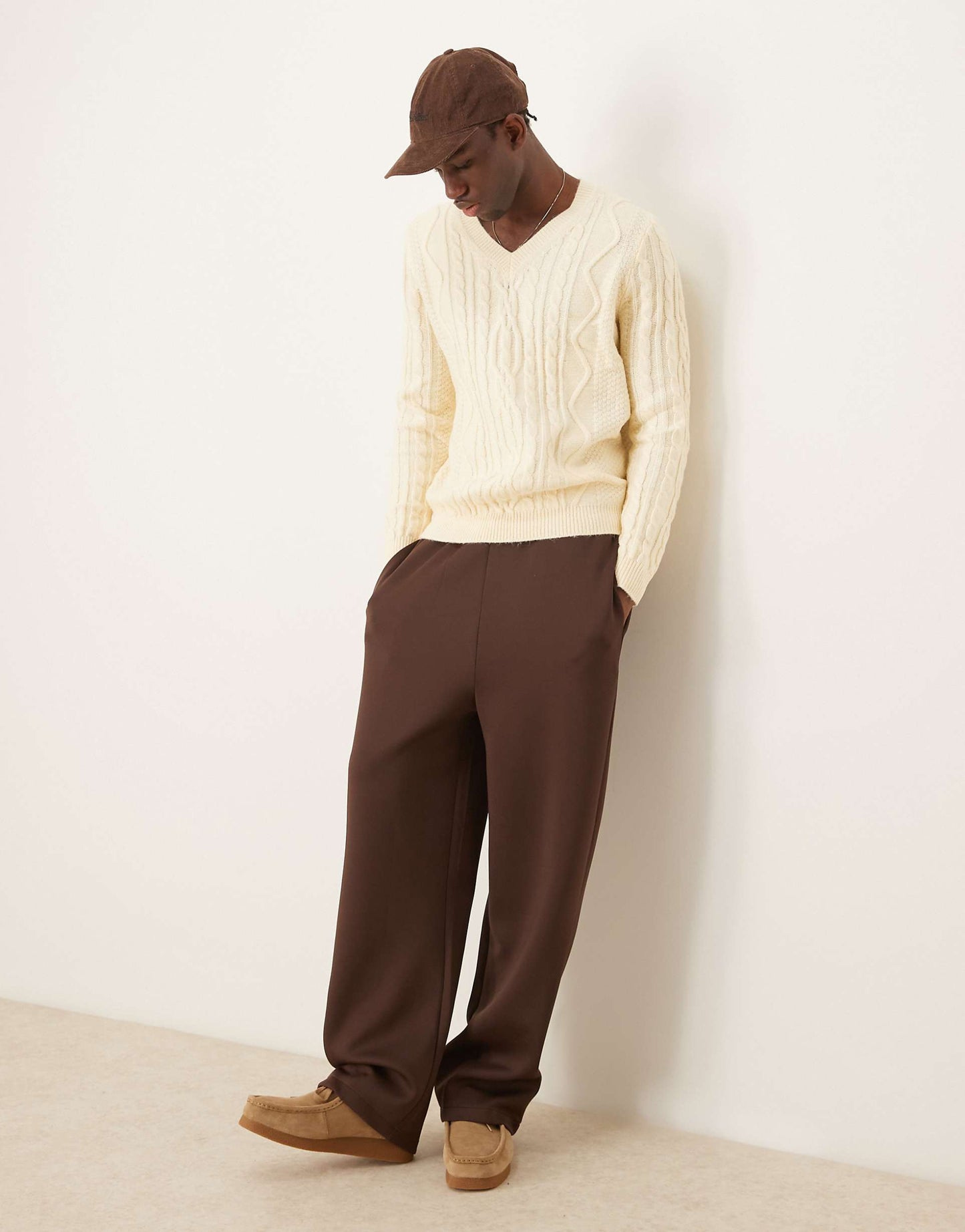 Heavyweight Cable Knit V-Neck Jumper