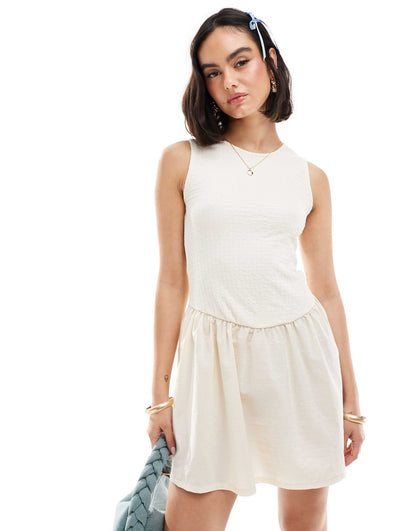 Textured And Poplin Skirt Mini Dress