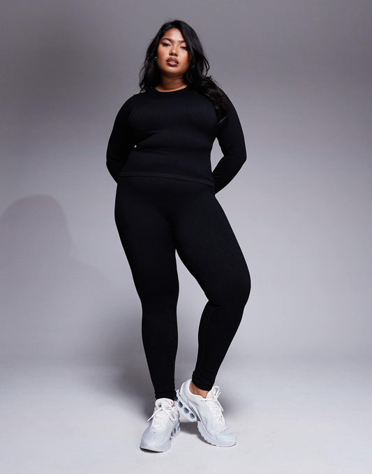 Curve Icon Seamless Rib Long Sleeve Top