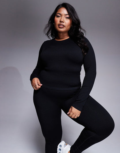 Curve Icon Seamless Rib Long Sleeve Top
