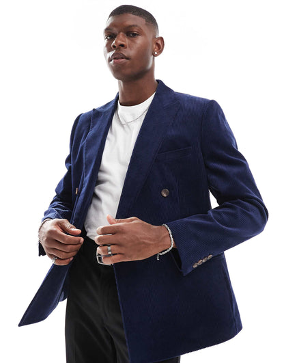 Slim Fit Double Breasted Corduroy Blazer