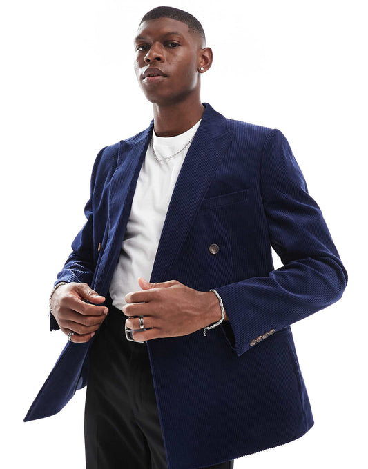 Slim Fit Double Breasted Corduroy Blazer