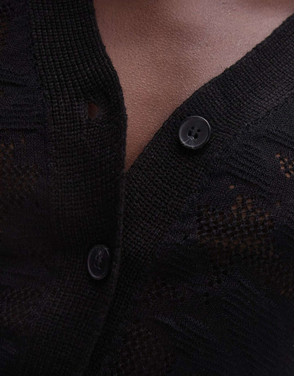 Knitted Floral Pointelle Sheer Cardi