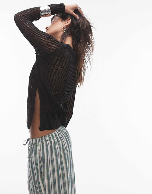 Knitted Open Stitch Asymetric Top