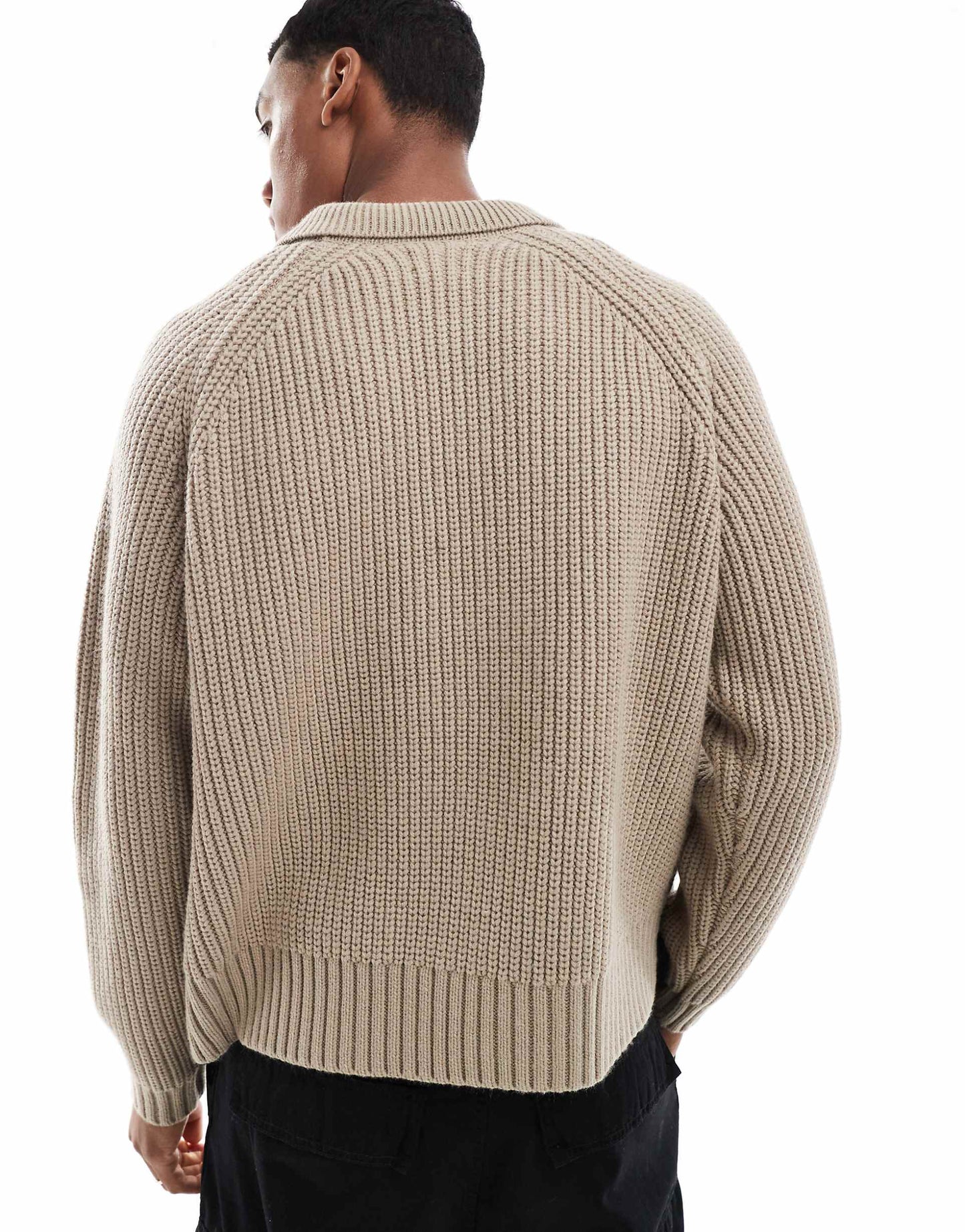 Oversized Boxy Fit Heavyweight  Knitted Wool Mix Cable Jumper With Collar