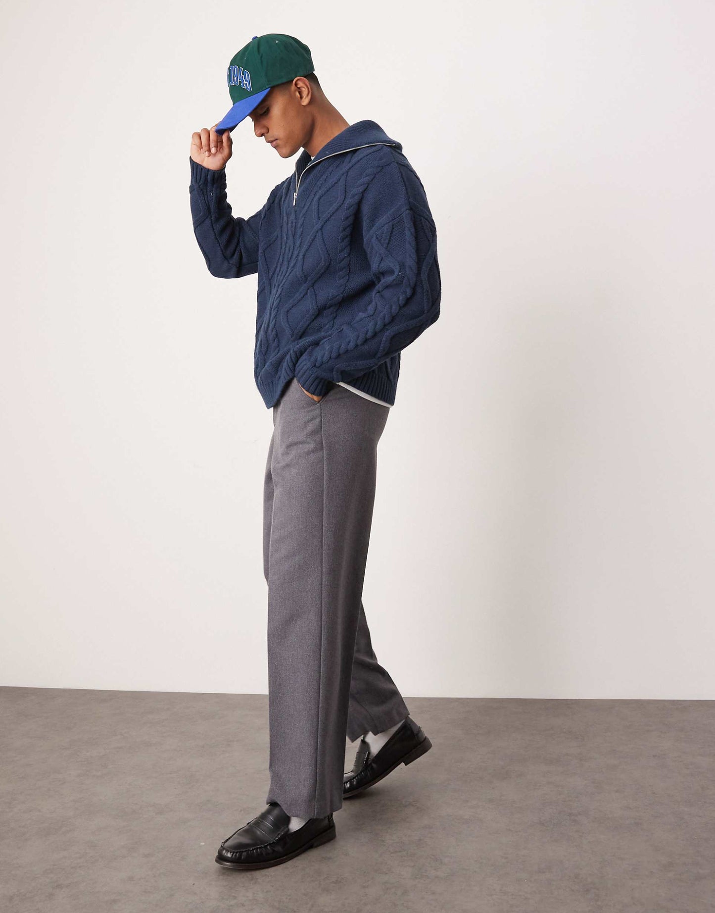 Oversized Heavyweight Knitted Wool Mix Cable Quarter Zip Jumper