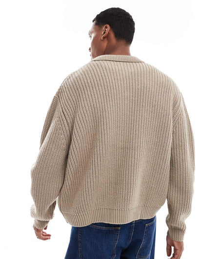 Oversized Heavyweight Knitted Wool Mix Button Through Cardigan