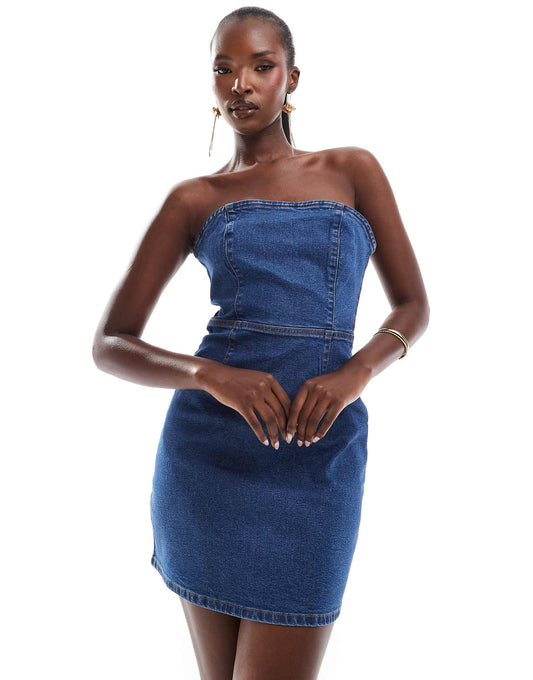 Denim Bandeau Bodycon Mini Dress