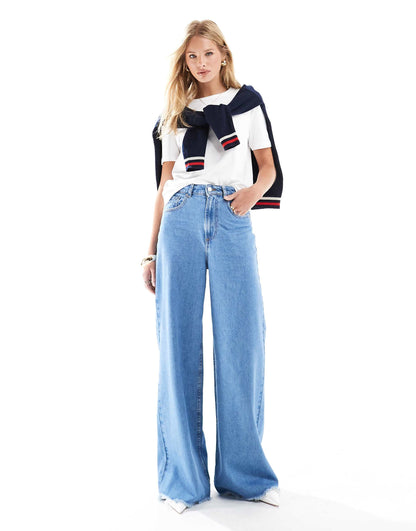 High Waisted Wide Leg Jeans With Cinch