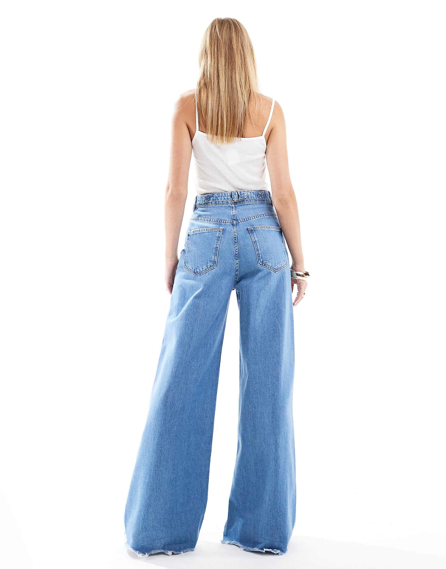 High Waisted Wide Leg Jeans With Cinch