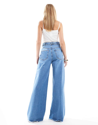 High Waisted Wide Leg Jeans With Cinch