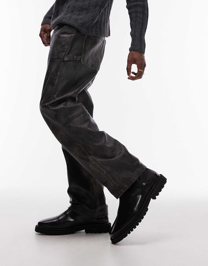 Premium Straight Distressed Leather Trousers