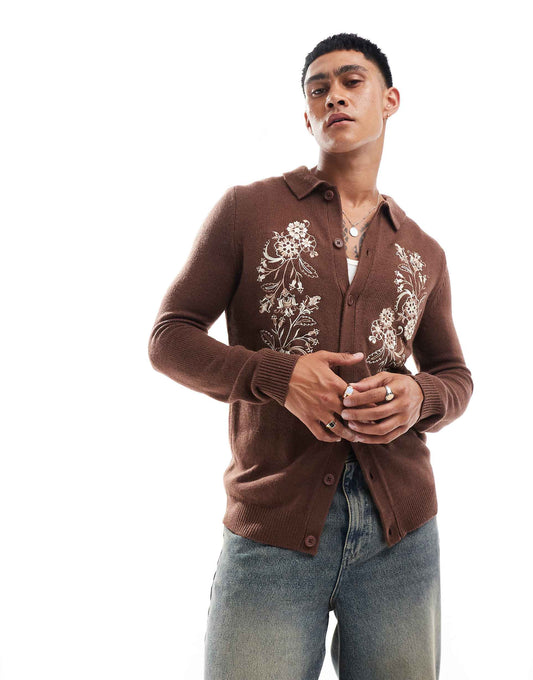 Knitted Button Through Collar Cardigan