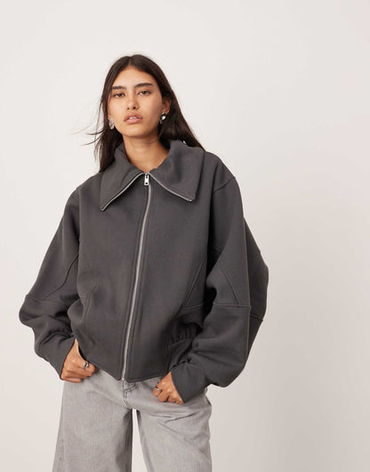 Premium Heavy Weight Zip Through Extreme Collar Sweatshirt