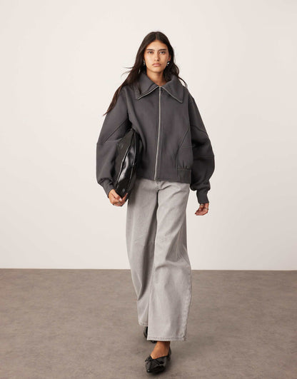 Premium Heavy Weight Zip Through Extreme Collar Sweatshirt