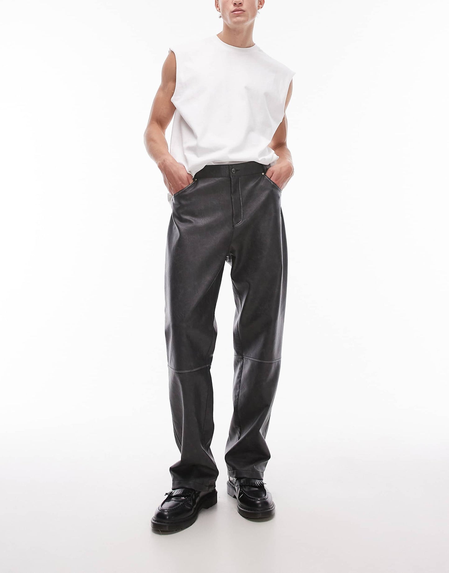 Co-Ord Straight Distressed Faux Leather Trousers