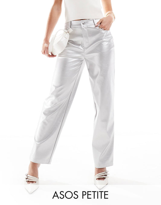 Petite Faux Leather Straight Leg Trousers
