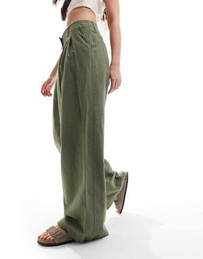 Linen Tailored Wide Leg Trousers
