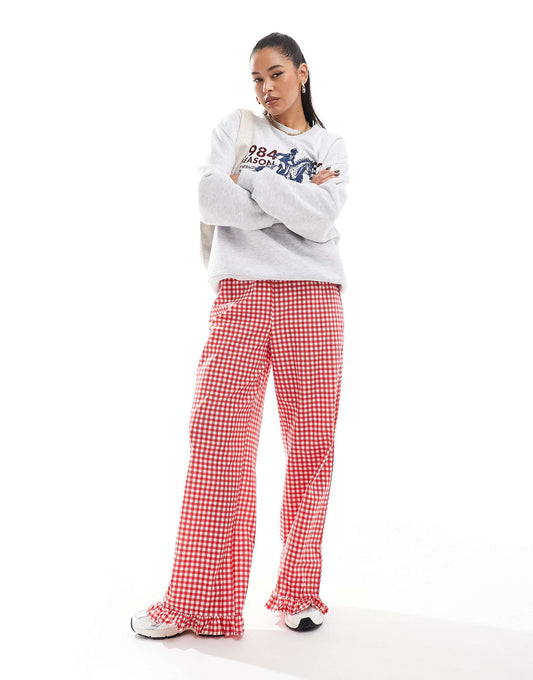 Gingham Trousers With Frill Hem