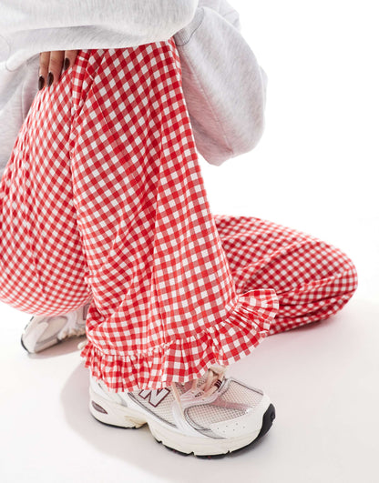 Gingham Trousers With Frill Hem