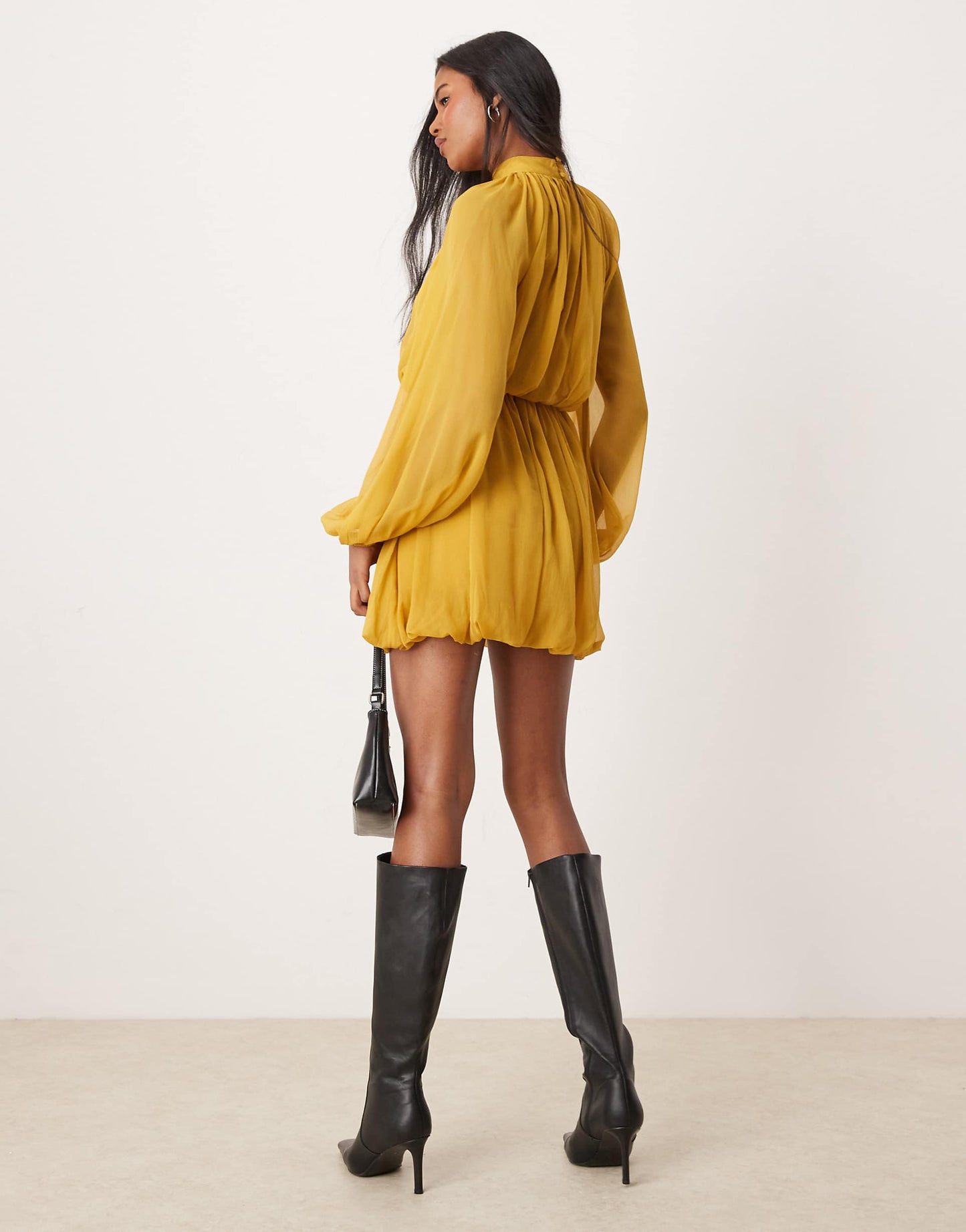 Long Sleeve Blouson Mini Dress With Skirt