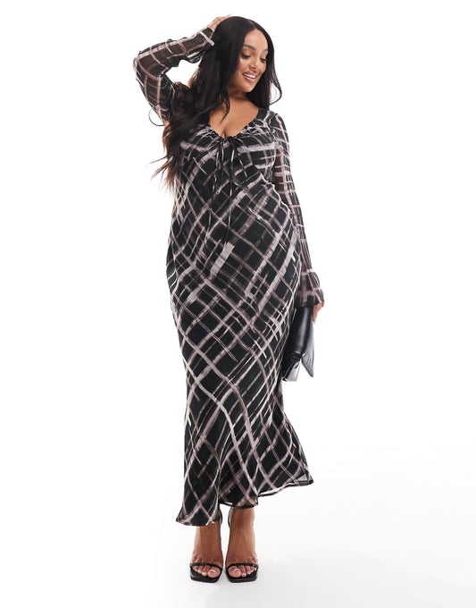 Curve Tie Neckline Bias Midi Dress