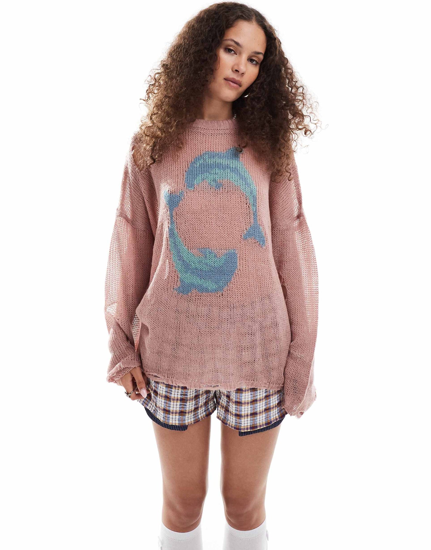 Oversized Open Knit Dolphin Knitted Jumper