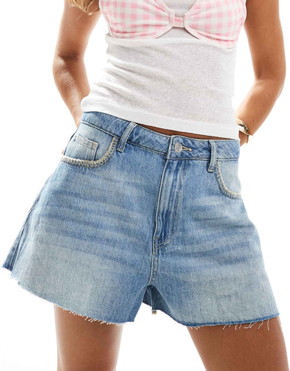 Denim A Line Short With Contrast Stitch