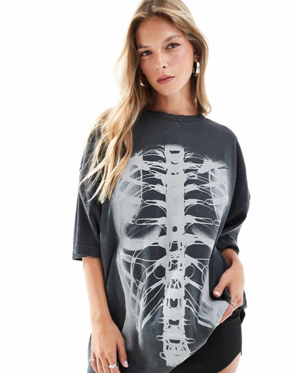 Oversized T-Shirt With Xray Skeleton Print