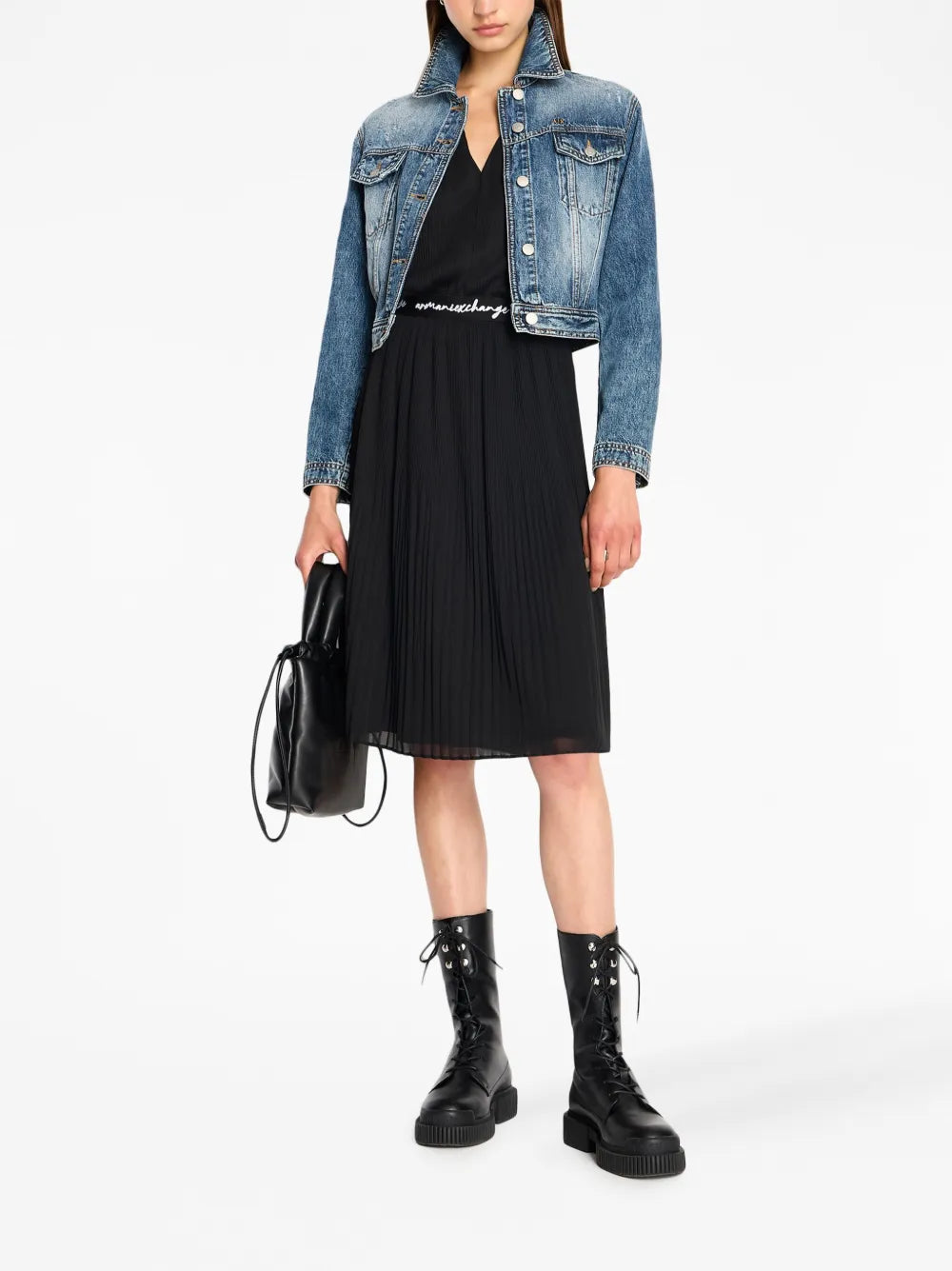 Logo-Waistband Pleated Midi Dress