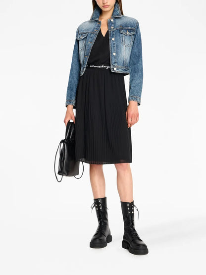 Logo-Waistband Pleated Midi Dress