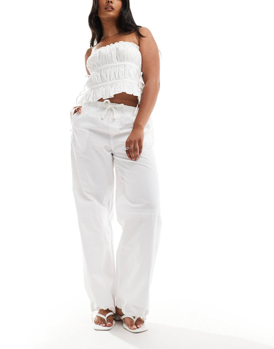 Drawstring Hem Relaxed Poplin Trouser