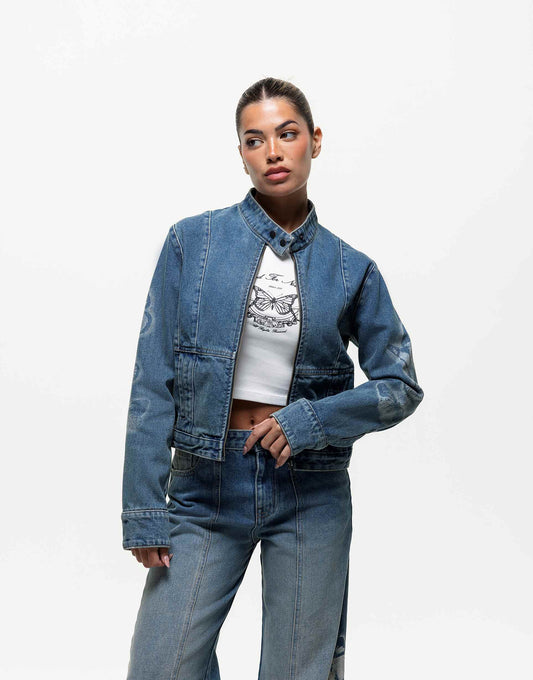Denim Jacket With Butterfly Stamp Detail