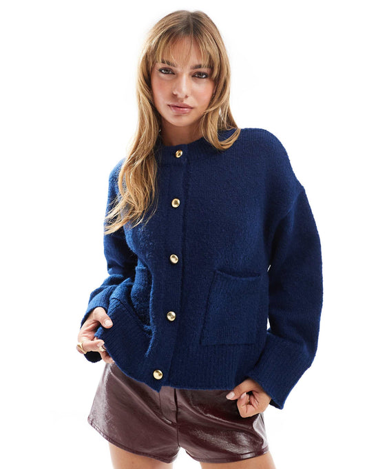 Crew Neck Cardigan With Pockets