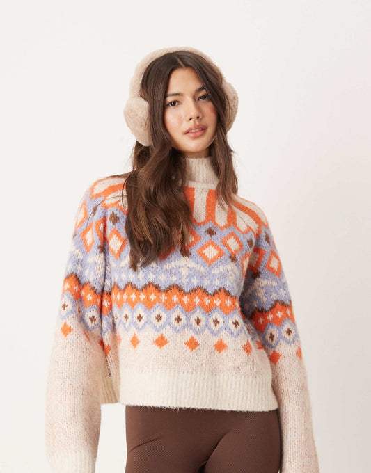 High Neck Boxy Fairisle Jumper
