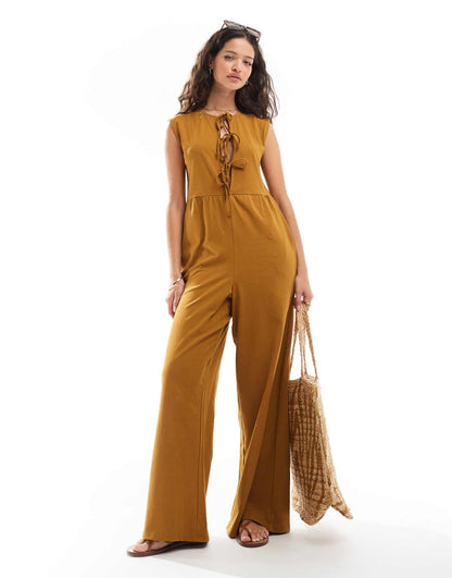 Tie Front Wide Leg Jumpsuit