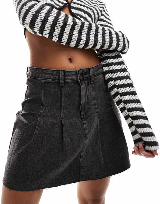 Pleated Denim Mini Skirt