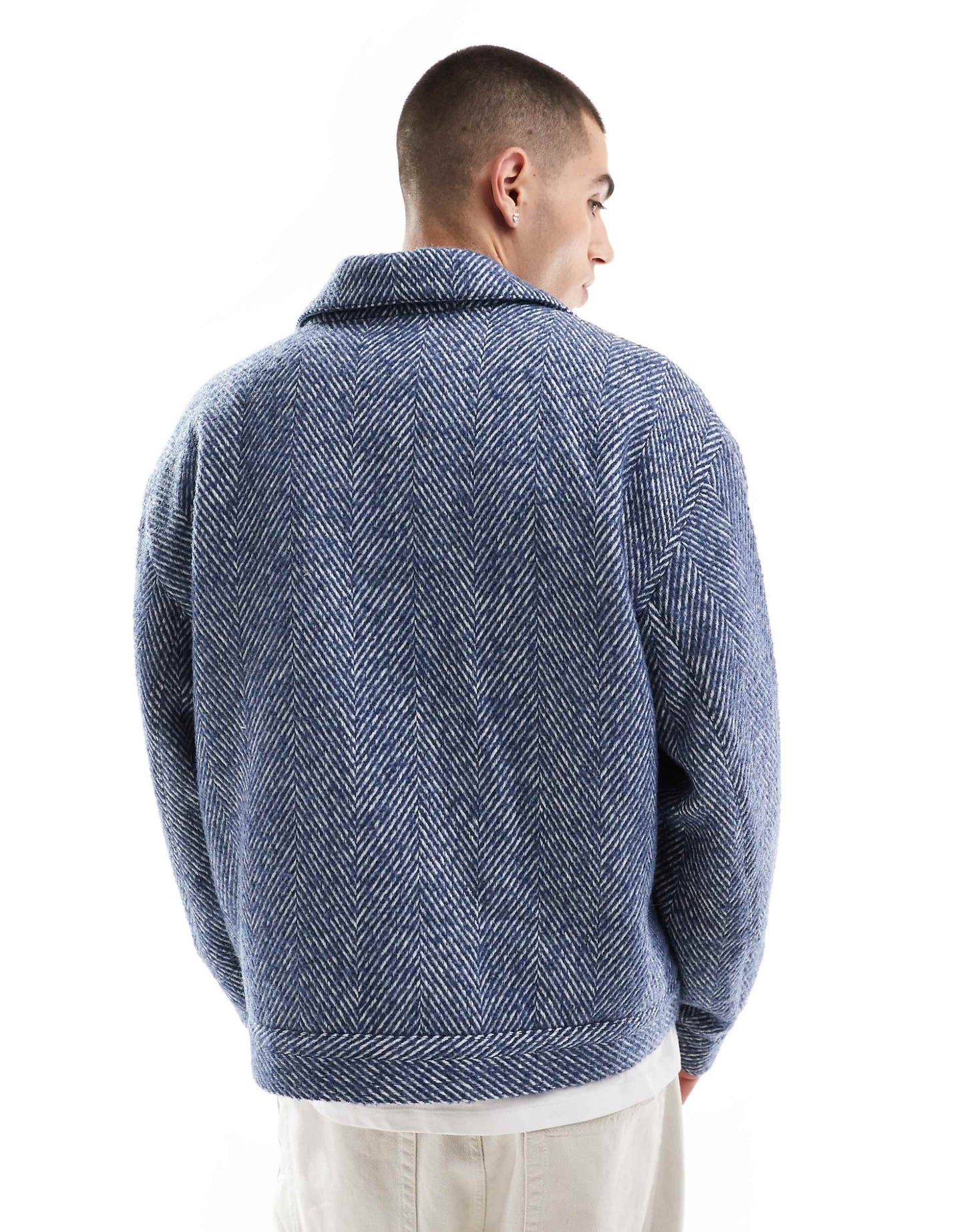 Oversized Wool Look Harrington Jacket With Herringbone