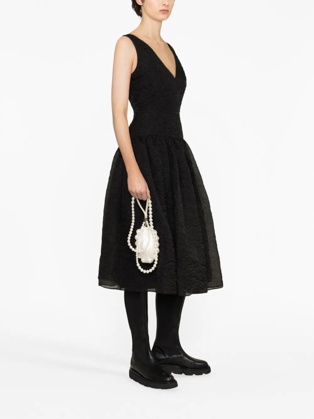 Crinkled-Effect Silk Flared Dress