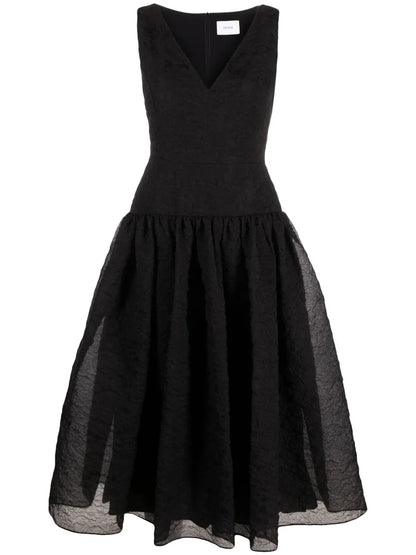 Crinkled-Effect Silk Flared Dress